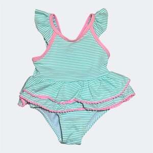 Wetsuit Club Baby Girl Striped Ruffle One-Piece Swimsuit with Bow, 6M